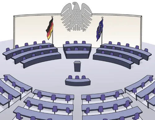 Illustration des Plenarsaals des Deutschen Bundestages.