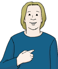 Person, die mit dem Finger auf sich selbst deutet.