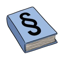 Illustration eines Gesetzbuches mit dem Paragraphenzeichen auf dem Titel.